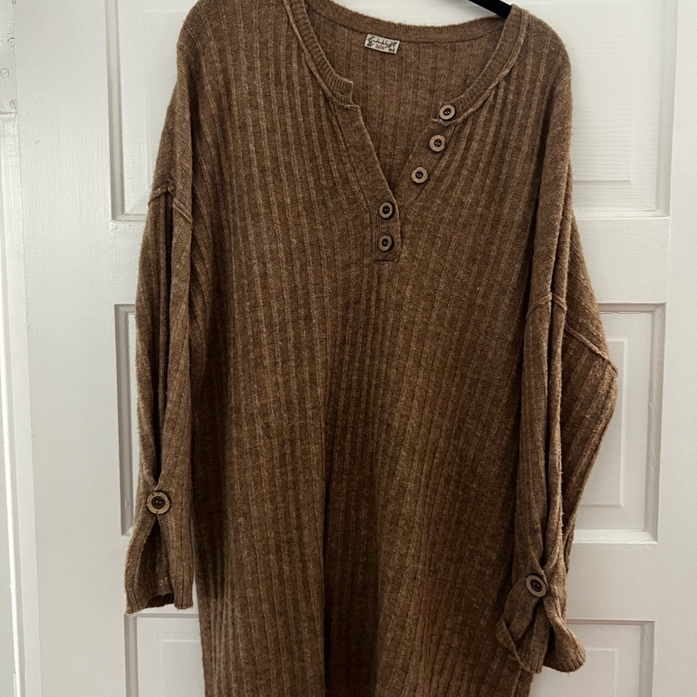 Free People Tan Oversized Knit Sweater
